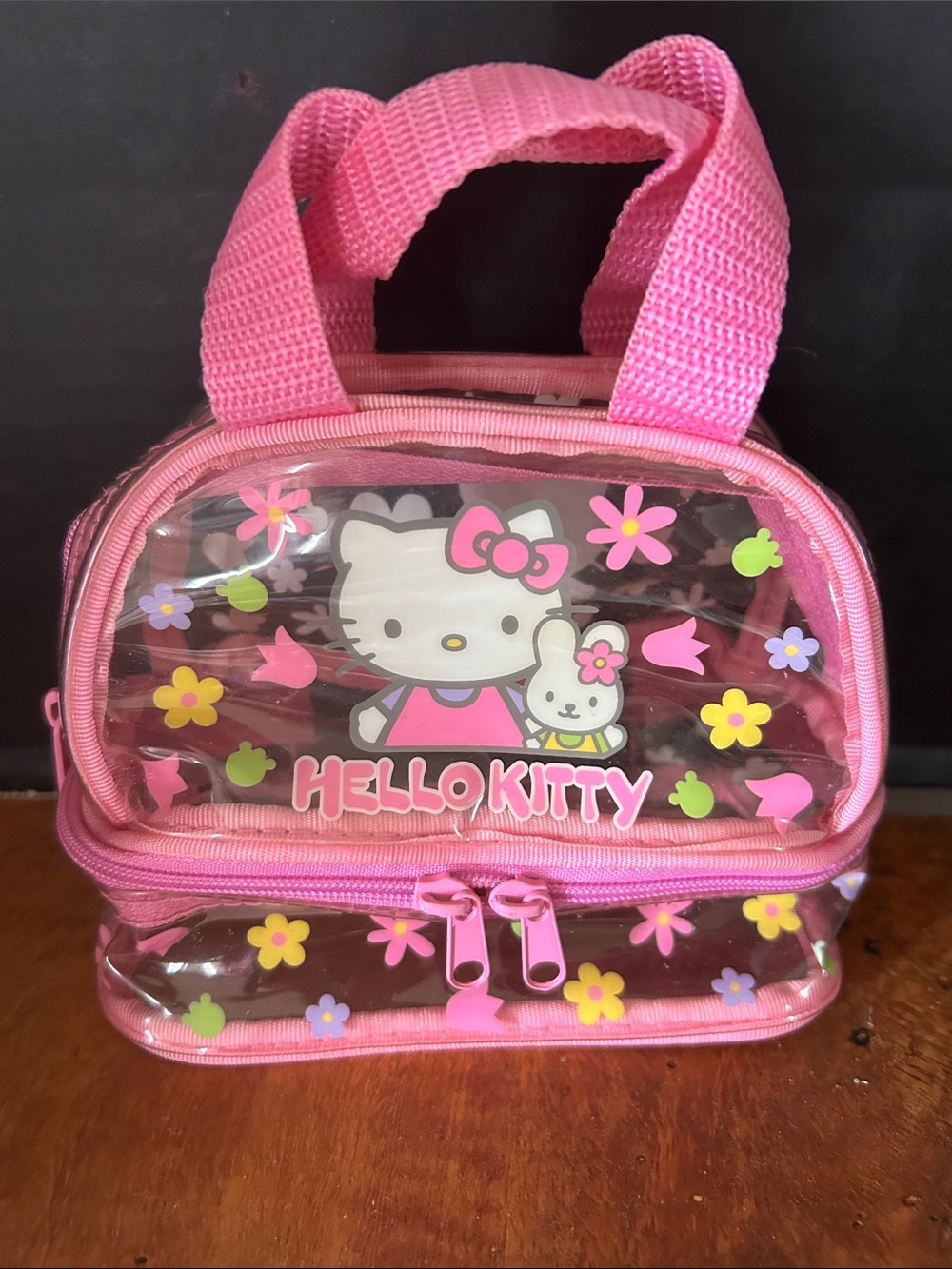SANRIO 2002 Hello Kitty VTG Clear Mini Tote 2 Zip Compartments